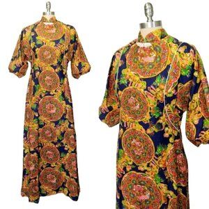 Alice of California Vintage 60s Dress Size S M Dragon Print Mod Caftan Cheongsam